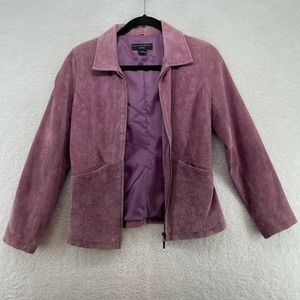 David sport Womens leather jacket size XS full zip collared purple career edgy